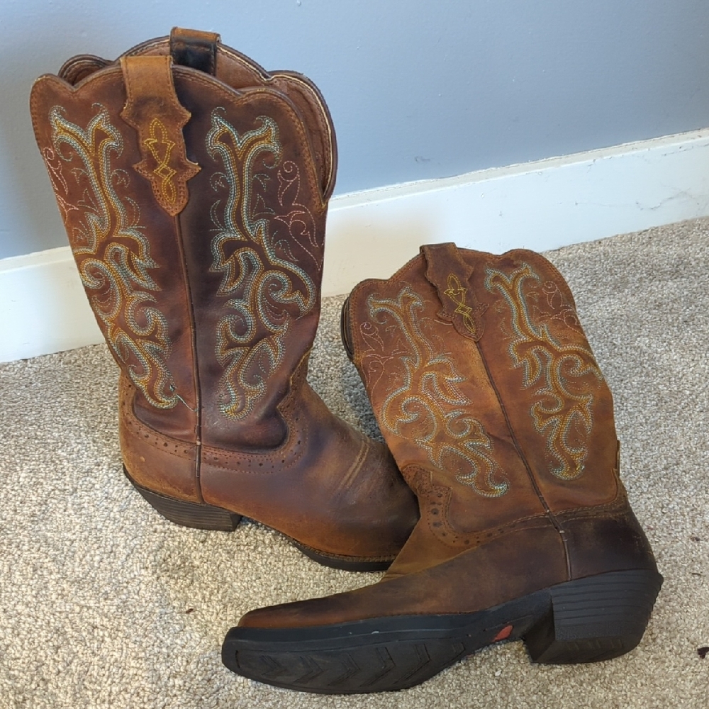 Justin Men's Bay Apache Leather Boots Brown Western Footwear Size 9B